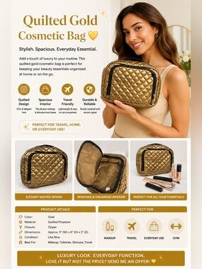 Quilted Gold Cosmetic Bag 💛